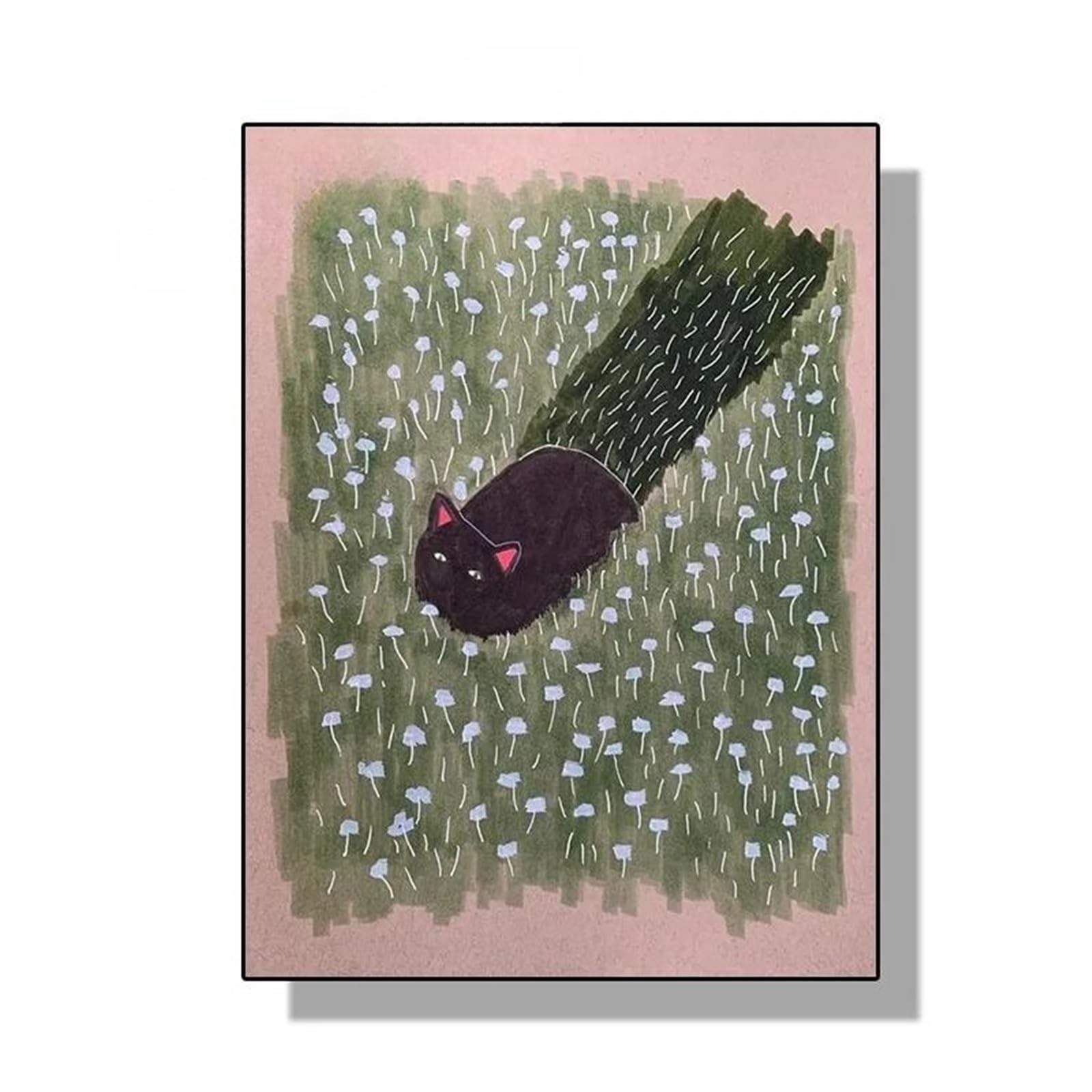 Affiche peinture sur toile chat marrant herbe pour déco de salon chaleureux