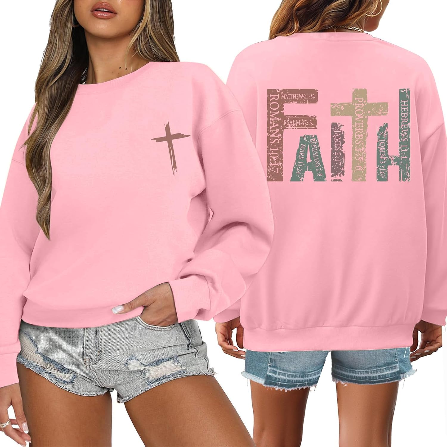 Faith Sweatshirts for Women Christian Jesus God Sweatshirt Religious Graphic Pullover Bible Verse Cross Vintage Tops