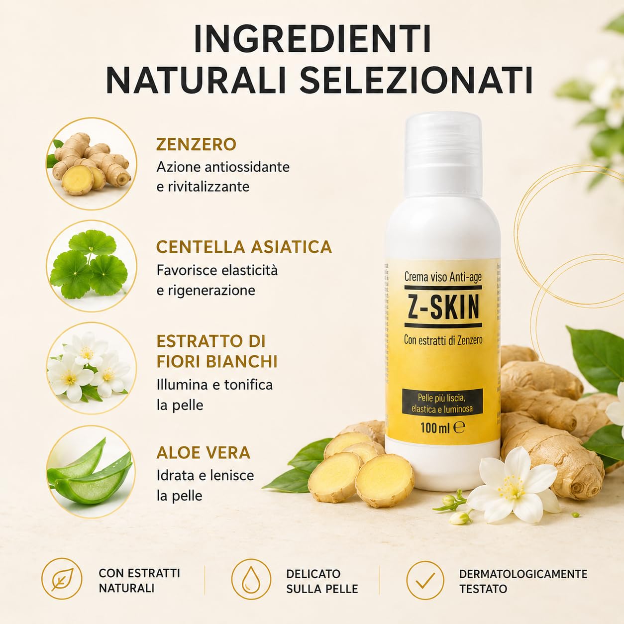 Z-Skin krem do twarzy przeciwzmarszczkowy 200 ml – naturalny środek nawilżający Antiage z ekstraktem z korzenia imbiru i kwasem hialuronowym – głębokie zmarszczki i dojrzałe skóry (duże)