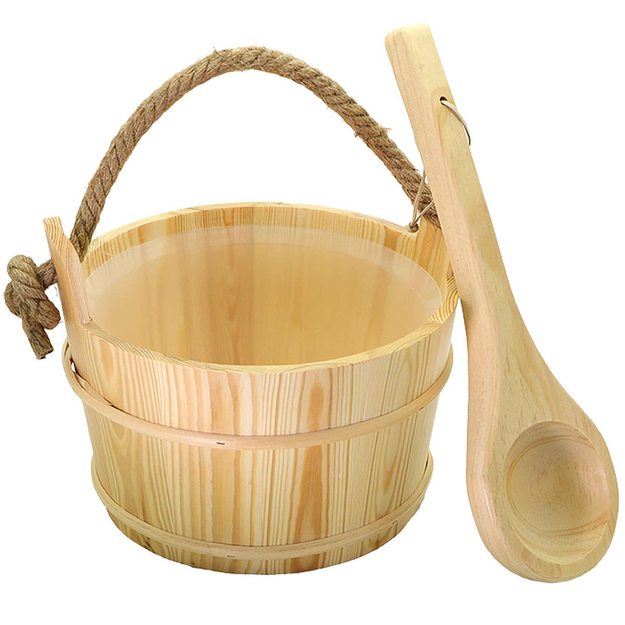 Sauna Set Aus Finnischem Kiefernholz – Holzeimer Mit Kunststoffeinsatz & Schöpfkelle, 6 Liter Fassungsvermögen