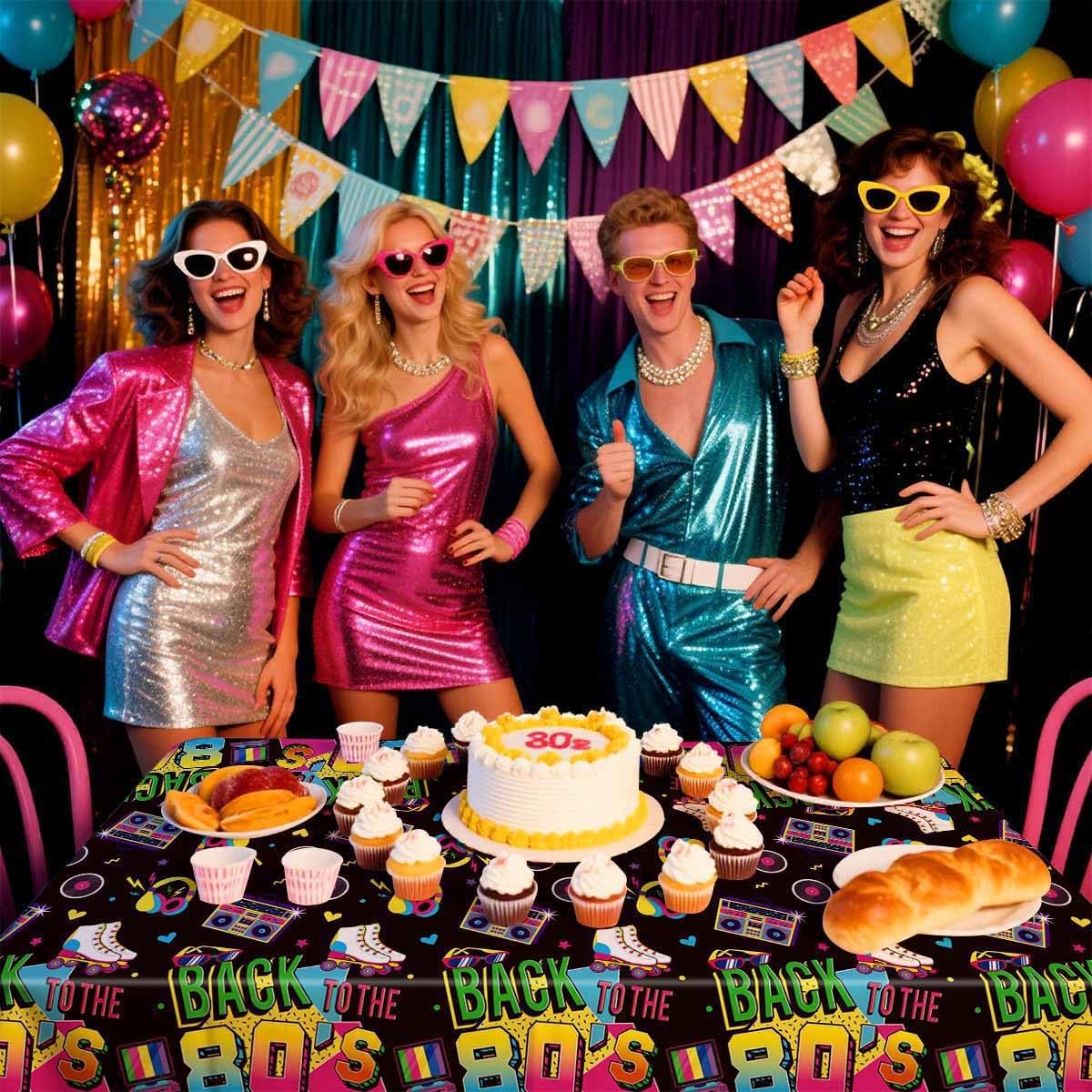 4 Pcs 80s Tablecloths Plastic Back to the 80's Birthday Party Table Cover Waterproof Rectangle 80's Tablecloth for 80s Party Decorations Supplies, 52 x 86 in image 5