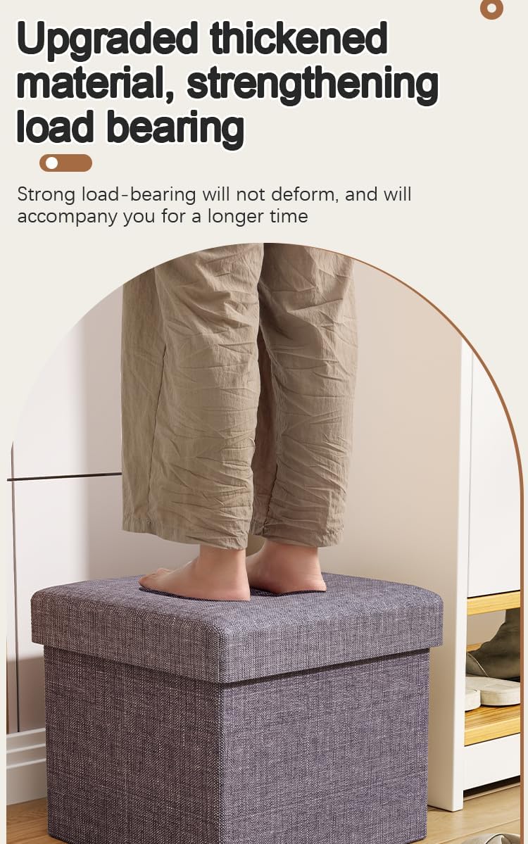 Gray Linen Storage Ottoman, 11.8 Inch Square with Sturdy Engineered Wood Frame and Lid, Hard Folding Footrest, Storage Bench for Multi-Room Use - Image 7