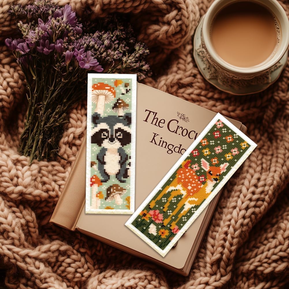 ORIGACH 6 Set Autumn Animals Cross Stitch Bookmark Kit for Beginner