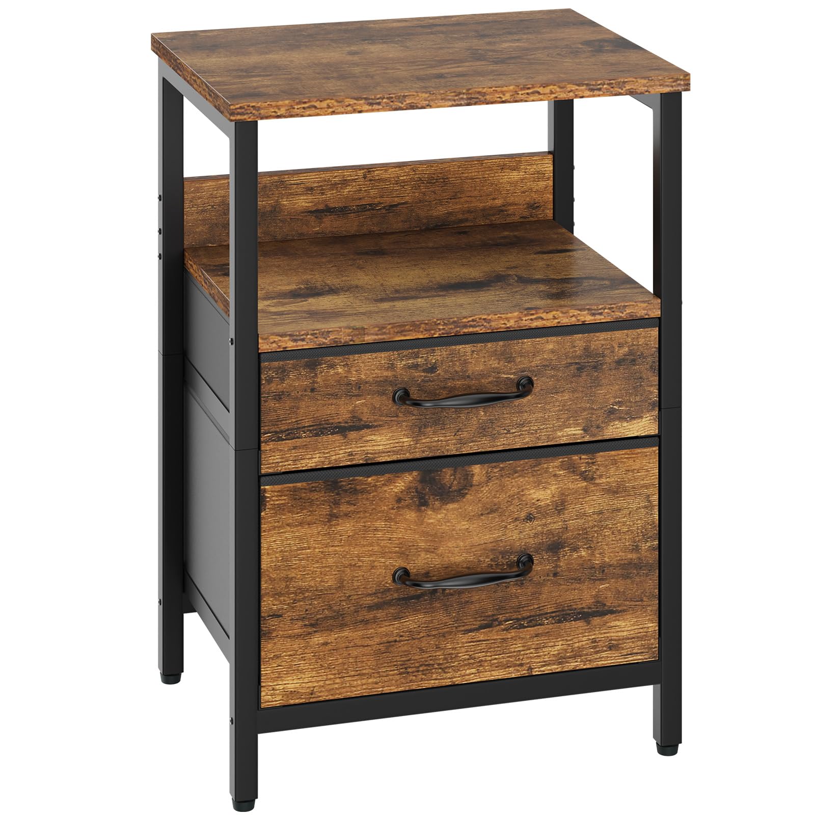 YMYNY Mesita de Noche, Mesa Auxiliar de Sofá, Mesilla de Noche con 2 Cajones de Tela, 2 Estante Abierto, Estilo Moderno, Mesa Pequeña de Centro, Mesa de Café, para Dormitorio, Salón, Marrón HST011H