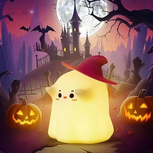Ghost Night Light Creative Wizard Silicone Light Rechargeable Night Lamp Dimmable Nightlight with 30 Minutes Timer Bedside Night