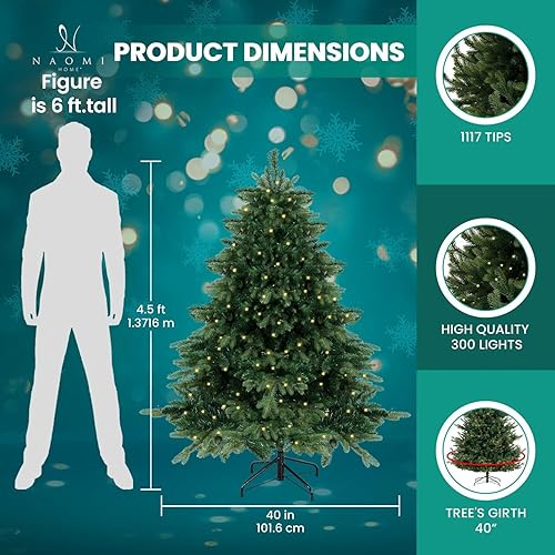 Miniatura 72 de Naomi Home Árbol de Navidad nórdico de 7.5 pies con luces, árbol de Navidad realista y encantador preiluminado con 1266 puntas de rama, 700 luces