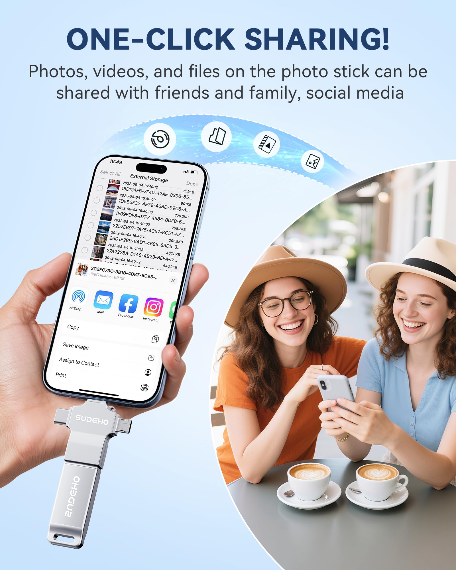 Chiavetta USB da 128 GB certificata MFi per iPhone, 4 in 1, memoria esterna per salvare immagini e video, chiavetta USB ad alta velocità per iPhone/iPad/Android/PC (argento)