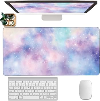 Cute Cloud Mouse Pad Starry Sky Extended Large Gaming Mouse Pad Stitched Edges Galaxy XXL Colorful Pastel Desk Mat Non-Slip Base Space Big Mousepad for Computer Home Office Girls 31.5X15.7Inch