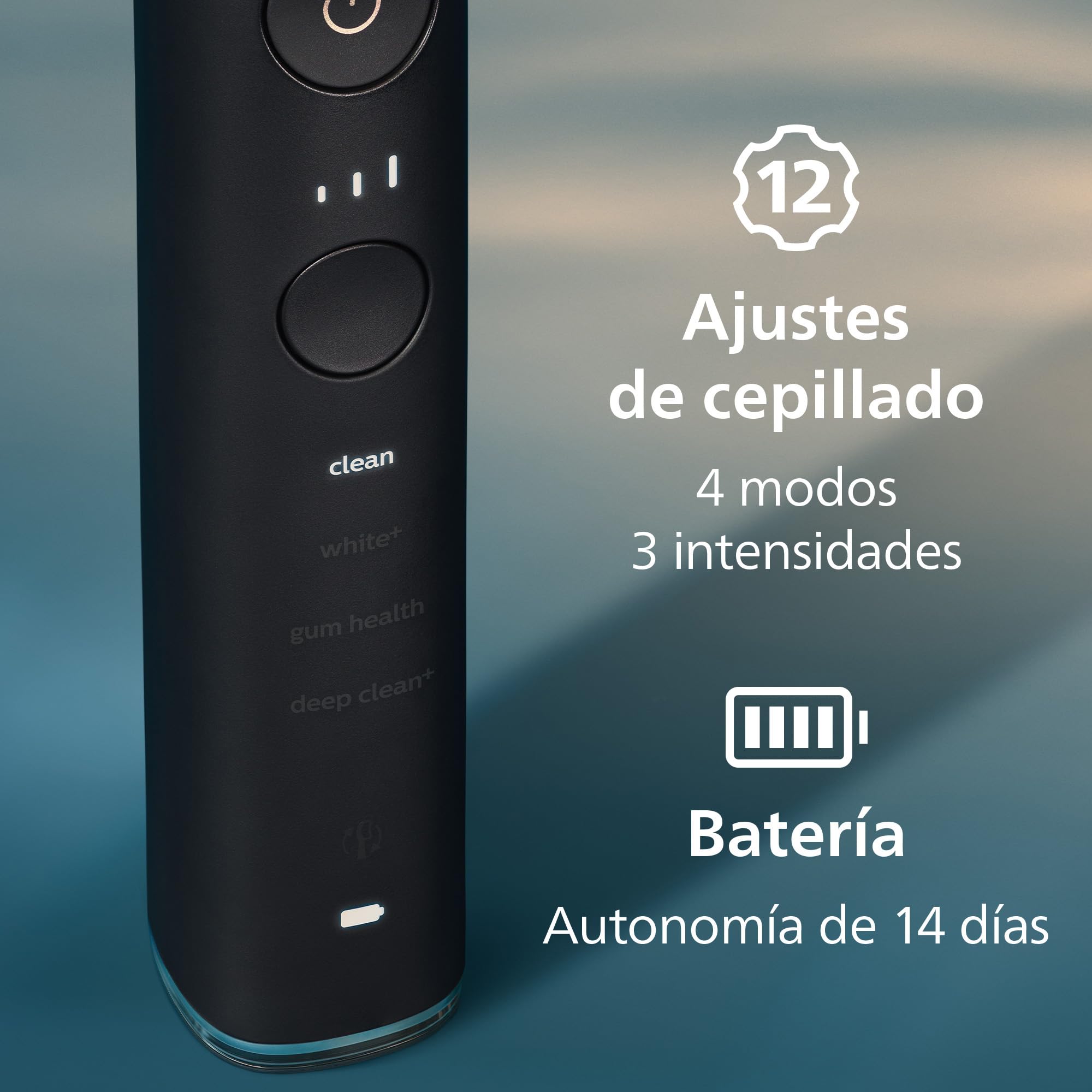 Philips Sonicare DiamondClean Smart 9400, cepillo dental eléctrico, sónico con aplicación, sensor de presión, detección de cabezal de cepillado, negro, modelo HX9917/89