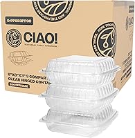 Vista 17 de CIAO! Contenedor negro con bisagras MFPP de 6"x6"x3" con tapa, 1 compartimento (caja de 300)