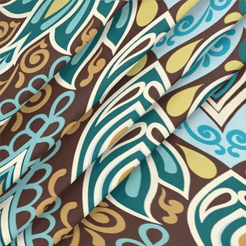 Miniatura 4 de Mantel de cocina redondo con diseño de mandala, color verde, con borde elástico, resistente a las manchas, a las arrugas, lavable, poliéster, 40-44