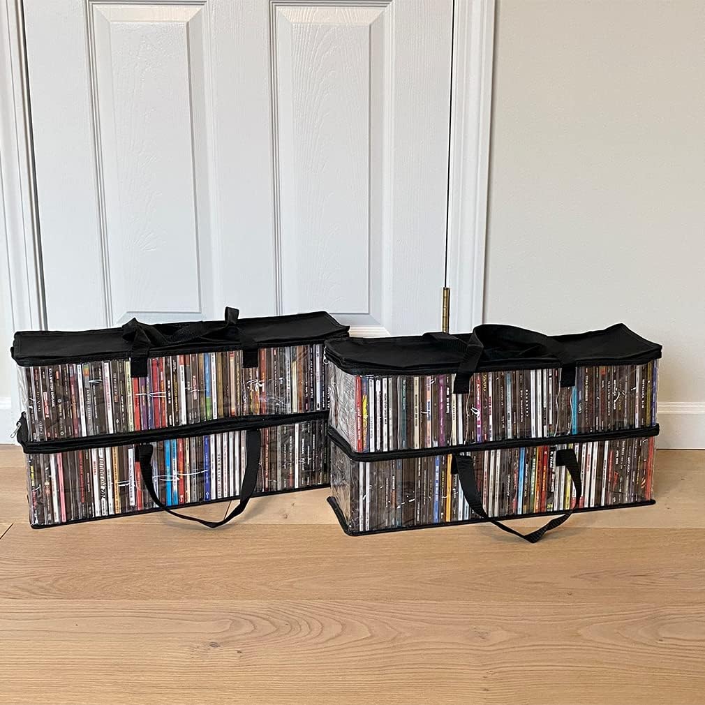 Evelots 4 Pack CD Storage Bags, Clear PVC Plastic-Holds 200 CDs Total-Strong Handles-Protects from Dirt/Moisture