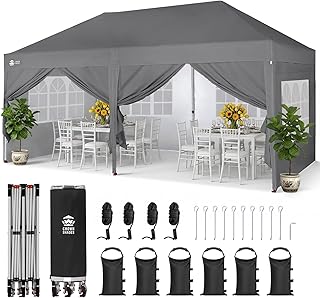CROWN SHADES Pavillon 3x6 m, Faltpavillon mit 6 Seitenwänden, Wasserdicht Stabil Winterfest UV Schutz 50+,400D Oxford, Höhenverstellbarer Gartenpavillon, Gartenzelt, Partyzelt für Outdoor