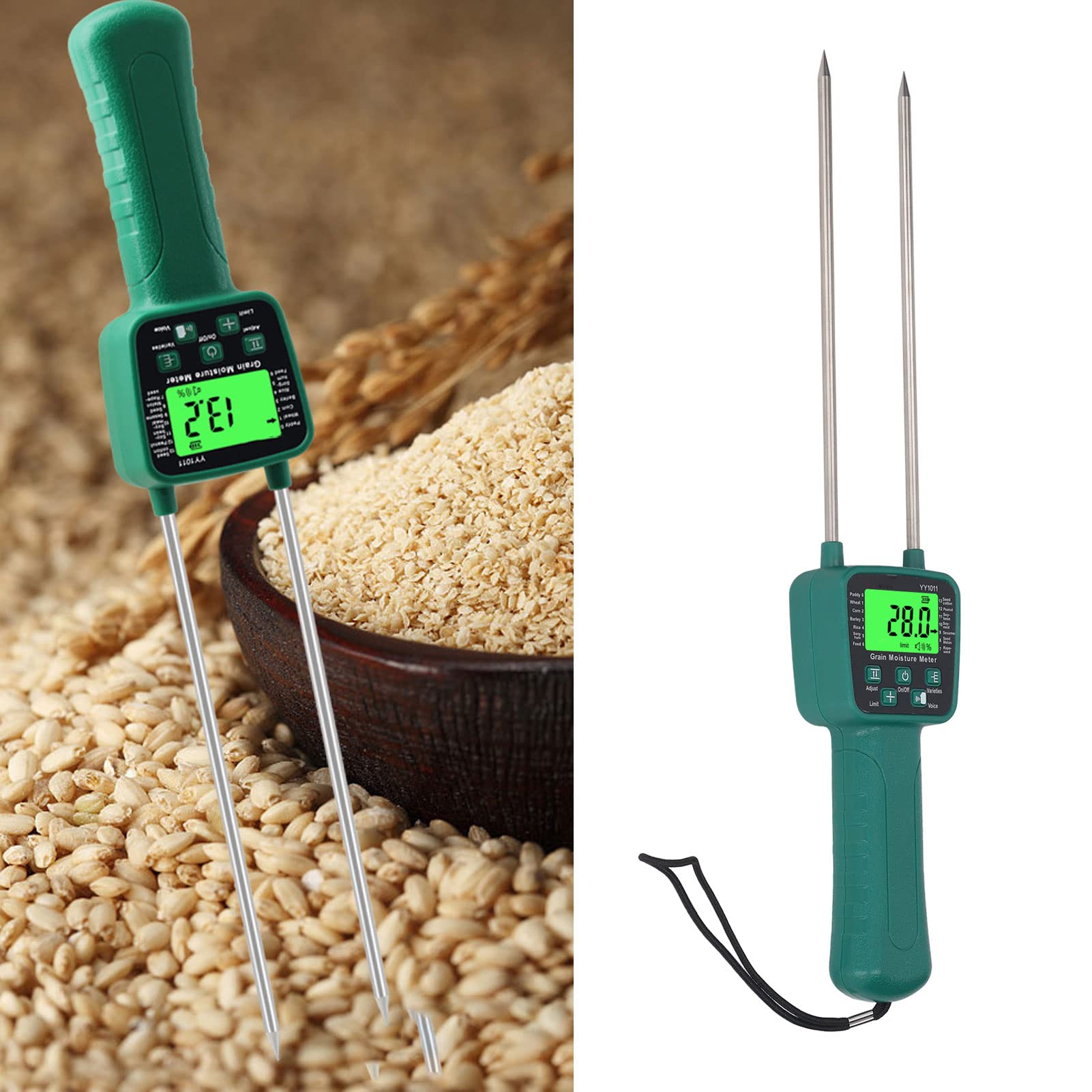 Hay Humidity Meter, LCD Display with Voice Broadcast, Double Rod Steel Probe, Portable Hay Humidity Meter, Hay Bale Humidity Tester for Farmers, Setting Value Range 10% - 40%