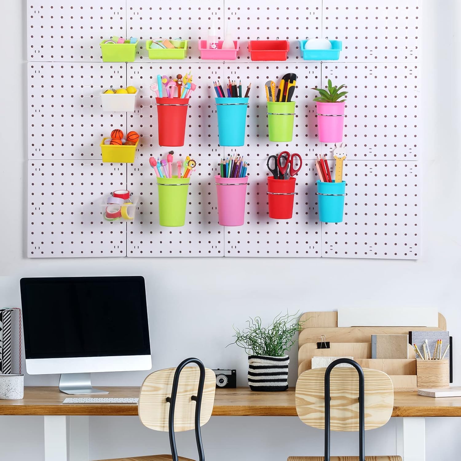 Sieral 64 Pieces Pegboard Bins Pegboard Cups with Hooks and Loops Peg Hooks Assortment Organizer Accessory for Organizing Accessories Tools Storage Office Workshop Garage Workbench (Colorful)