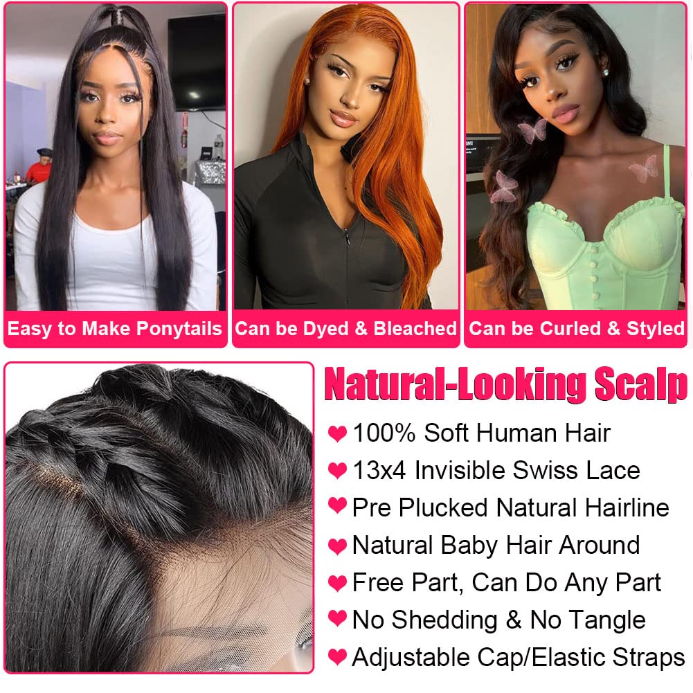 13x4 HD Lace Front Wigs Human Hair Pre Plucked with Baby Hair 180% Density 9A Brazilian Straight Human Hair Wigs for Women Natural Hairline (22inch, Natural Color)