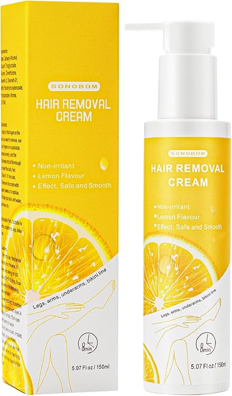 Hair Removal Cream, Lemon Flavor, Painless, Non-Irritant for Sensitive Skin, 5.07 Fl oz, For Intimate Area, Arms, Legs, Underarms, Chest, Dermatologically Tested, Unisex