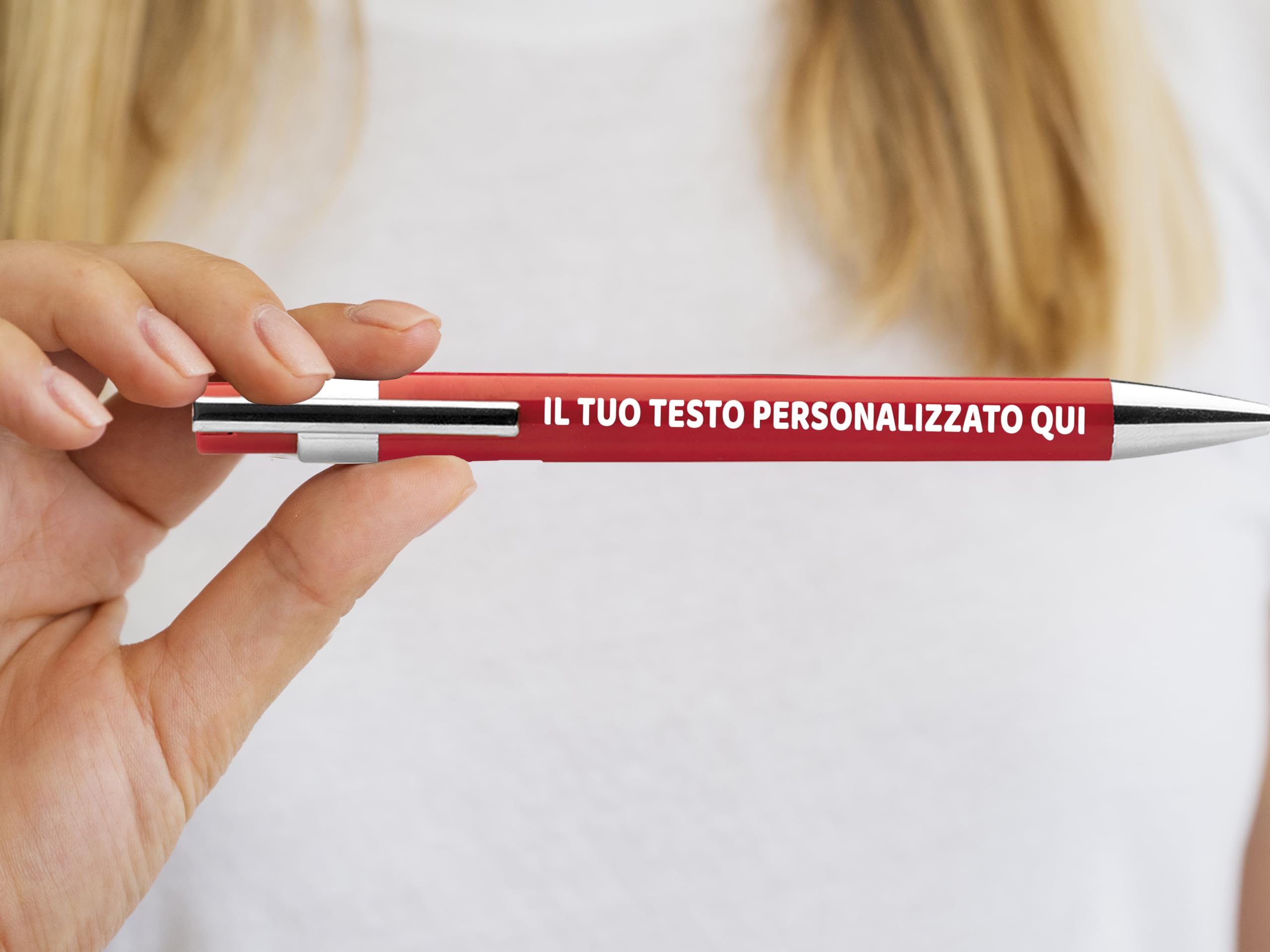Mr Pubblicità Set di 15 Penne Personalizzabili a Rotazione, Bianco e Nero, Ricaricabili (Rosso, 50)