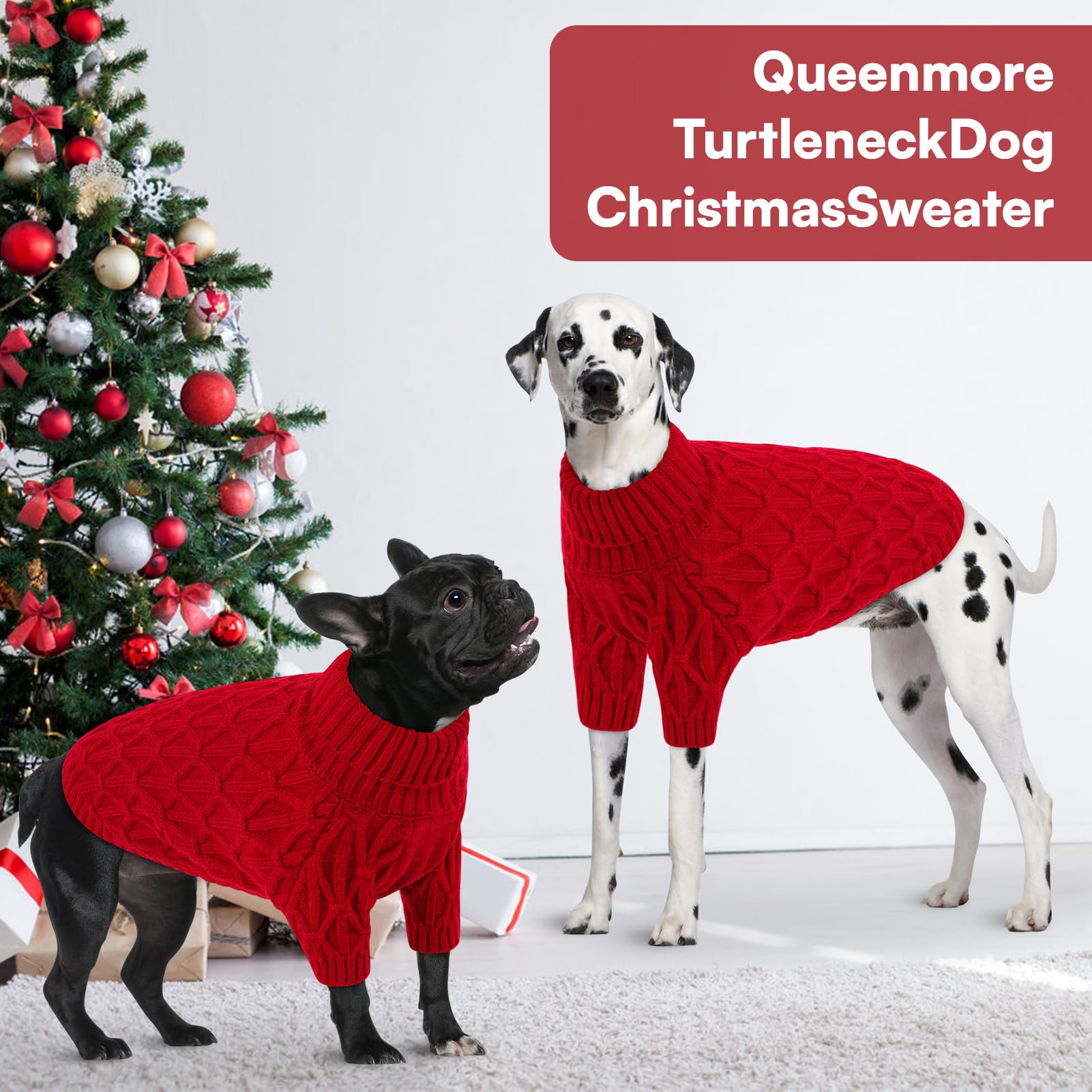 Queenmore Maglione Natalizio per Cani, Maglioncino Cane Morbido ed Elasticizzato,Felpa per Cane Corso Bulldog Francese e Bassotto, Rosso, L