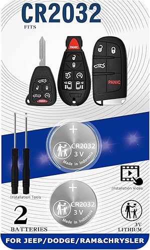 Miniatura 1 de uuam Paquete de 2 pilas CR2032 2032 para llavero remoto compatible con Jeep Dodge Chrysler Key FOB Prox se adapta a la carcasa 2008-2022 300