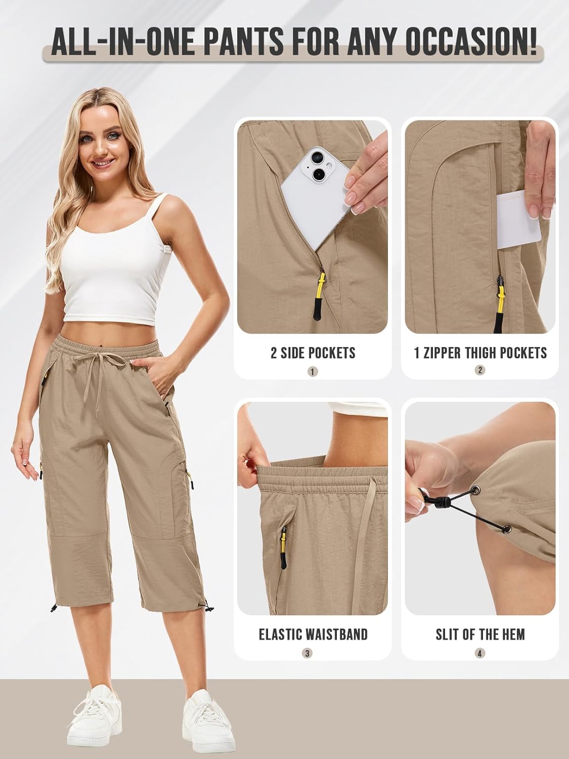 Women's Cargo Capris Pants Casual Hiking Pants Lightweight Quick Dry Travel Summer Pants for Women - Image 5