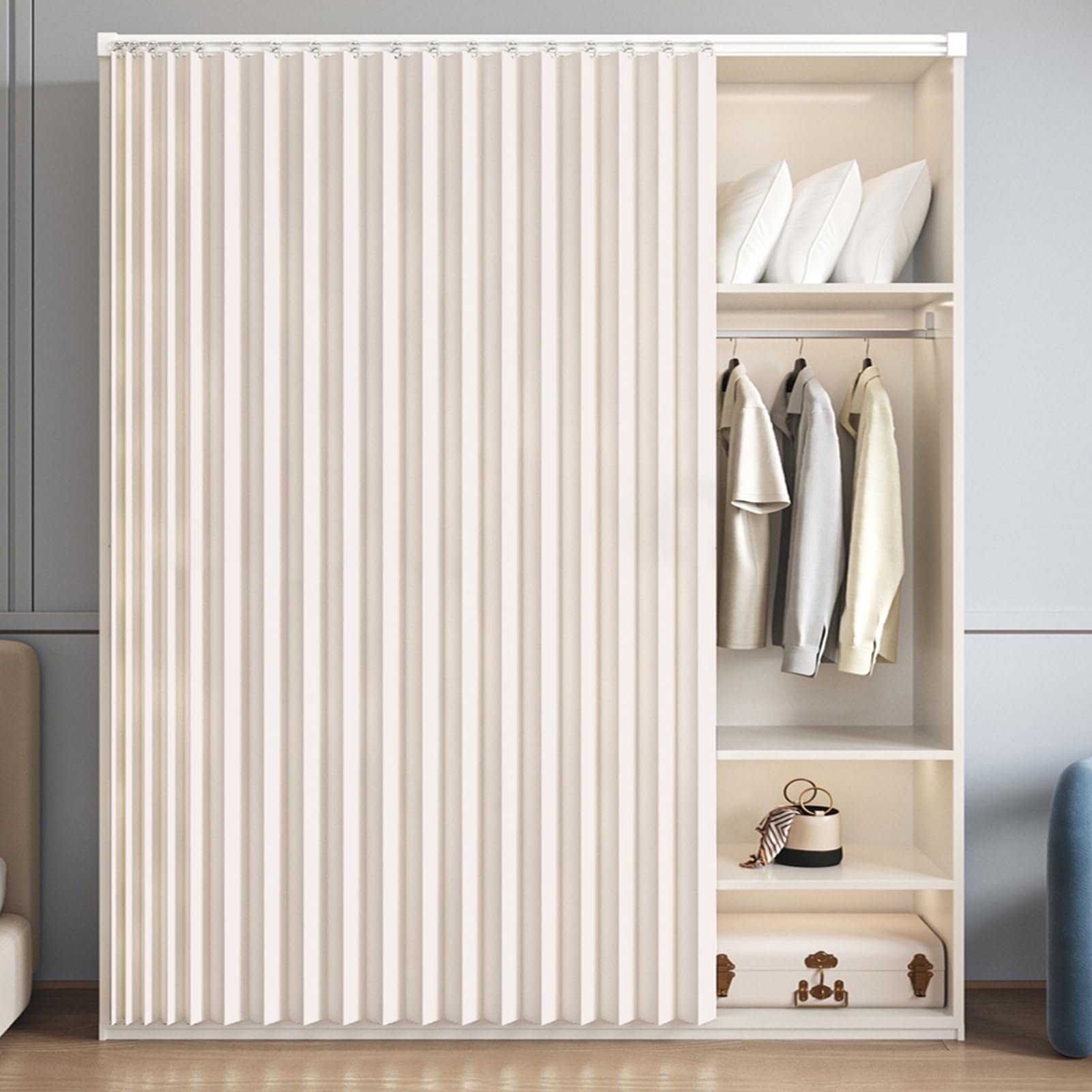 Genérico Cortina Autoadhesiva para Armario, Cortina Antipolvo para Cocina/Estanterías,Cortinas Impermeables para Separar Ambientes Extra Anchas,para Baño/Dormitorio/Oficina,Blanca,60cmW/140cmH