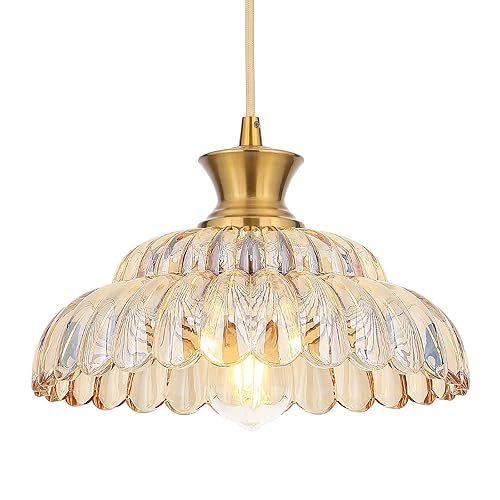 Amber Glass Pendant Lights, 11.8" Brushed Gold Lighting Glass Light