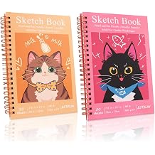 DSTELIN 2 Pack Hardcover Sketchbooks 100 GSM Sketch Paper, 7.5x5.1 Inch Spiral Sketch Book for Sketching, Drawing, Painting, 50 Sheets per Pack, Red and Yellow
