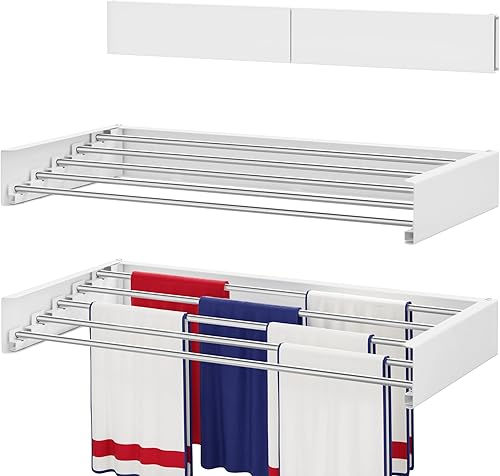 Miniatura 2 de Tendedero plegable para colgar en la pared de 31.5 pulgadas, con varillas de acero inoxidable, ahorro de espacio retráctil para uso en interiores