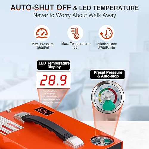 Miniatura 5 de Compresor de aire PCP, bomba portátil máxima de 4500 psi30 MPa, apagado automático, soporta 12 V CC o 110 V220 V CA, sin aceiteagua para paintball,