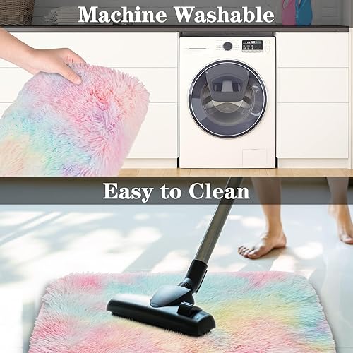 Miniatura 7 de ConCus-T Alfombra de baño de unicornio con diseño de arcoíris, alfombra de baño para niñas, diseño de teñido anudado, elegante alfombra de felpa de