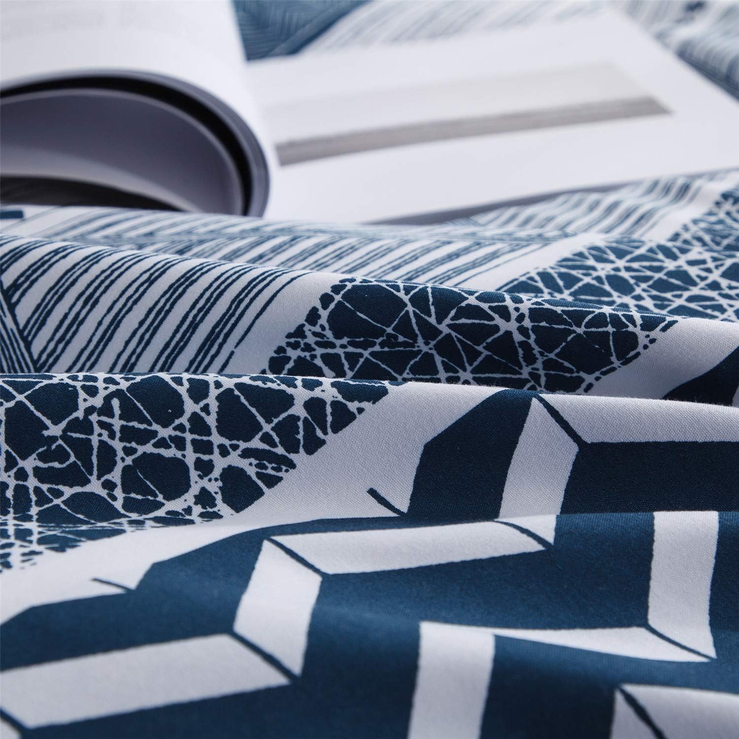 3 Pcs Queen Boho Duvet Cover Blue ,Microfiber Striped Geometric Pattern Printed Bohemian Comforter Cover Bedding Set (Boho Blue, Queen)