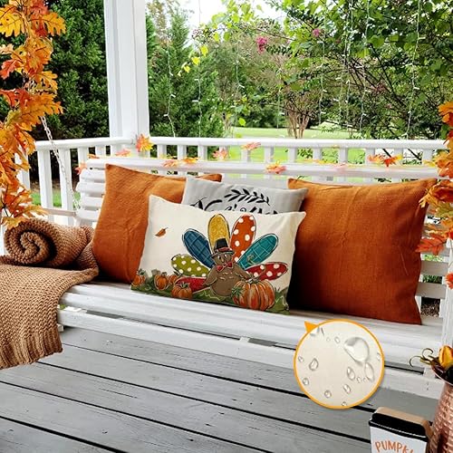 Miniatura 4 de RABUSOFA Funda de almohada de calabaza de pavo de Acción de Gracias de 12 x 20 pulgadas, impermeable, para otoño, exteriores, cosecha, decoración de