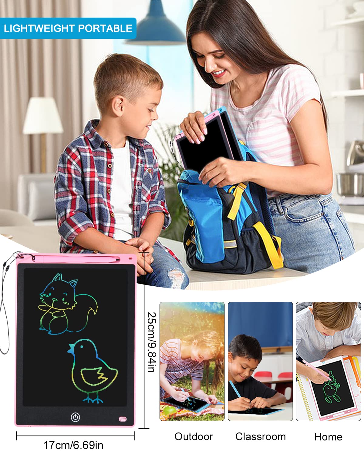 2 piezas Tableta de Escritura LCD para Niños, 10 Pulgadas Tablero de Dibujo LCD Tableta Gráfica con Lápiz, Pantalla Colorida Borrable Reutilizable Juguete Educativo para Niñas Niños de 3+ Años