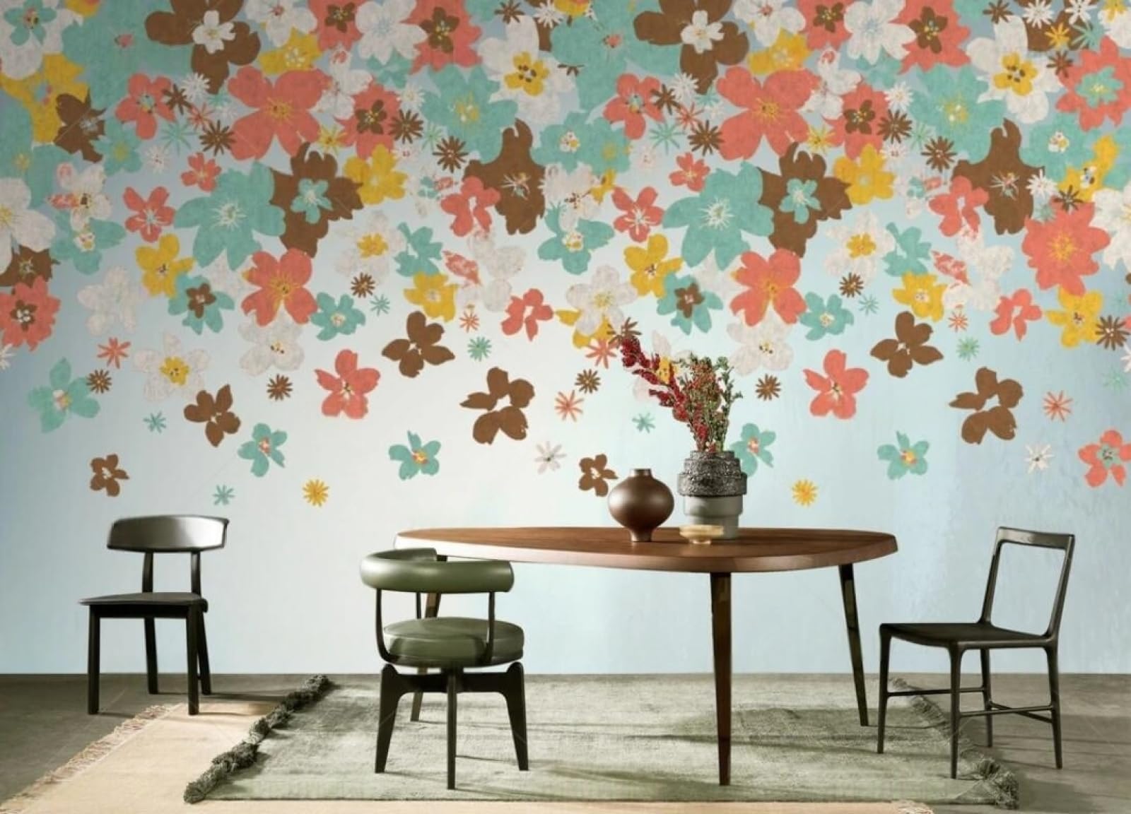 Papier peint panoramique fleurs 150x105 cm intissé 3D rouge pour décoration salon et chambre