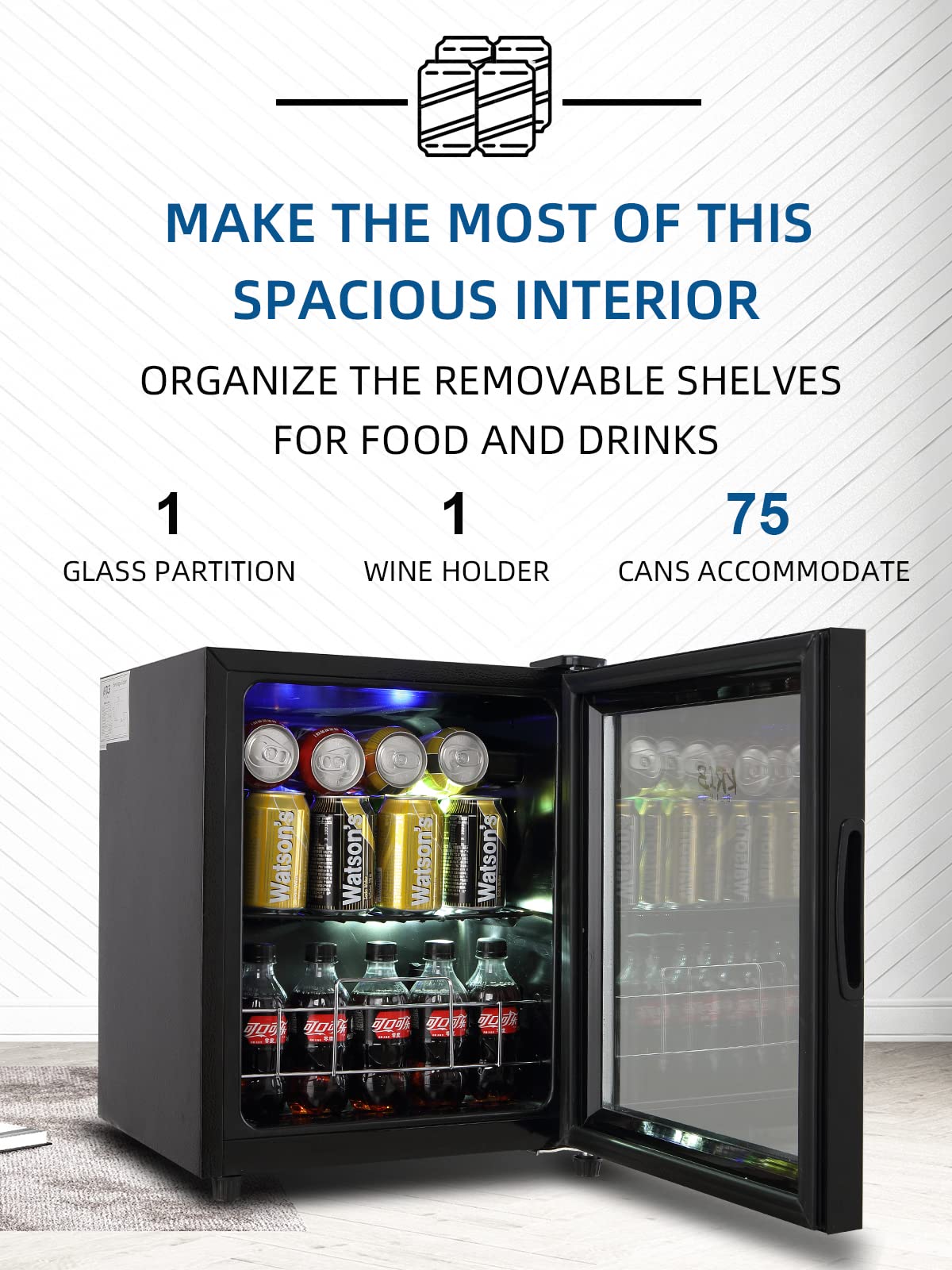 KRIB BLING Mini Beverage Refrigerator, 75 Cans Fridge with Double-Layer Tempered Glass, Beverage Cooler with 7 Temperature Adjustable, for Home, Office, Apartment, Dormitory, BLACK on Fridge.com