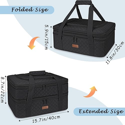 Miniatura 3 de Cazuela acolchada de dos pisos  Estuche de transporte expandible para alimentos calientes o fríos, soporte para lasaña para fiestas de comida,