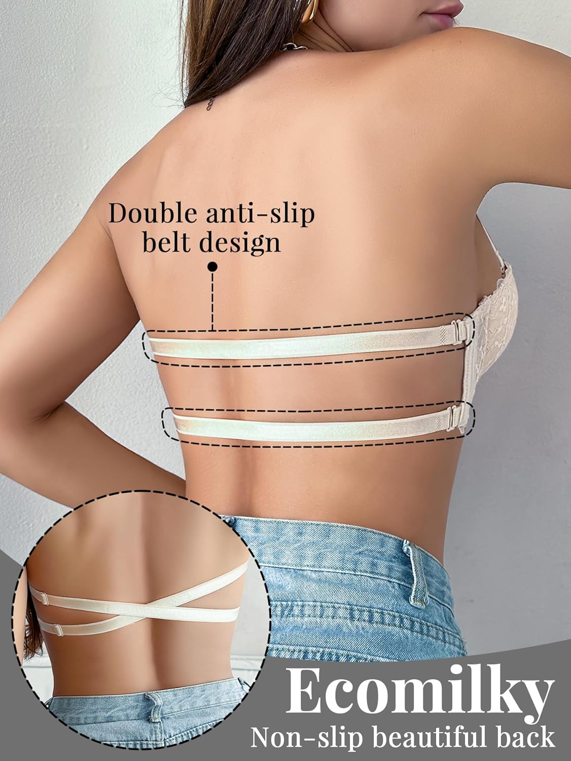 Women's Strapless Bra, 3 Pcs Full-Coverage Backless Self-Adhesive Bra, Multiway Invisible Straps, Everyday Lingerie - Image 3