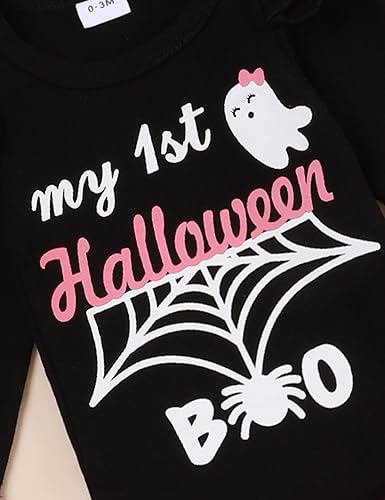 Miniatura 4 de Conjunto de ropa de Halloween para recién nacido, con volantes, tirantes, calabaza, murciélago, fantasma, falda con diadema