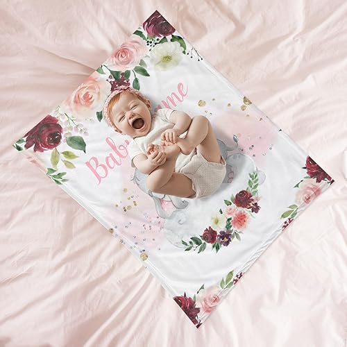Miniatura 110 de Manta de bebé personalizada con nombre, mantas de bebé de elefante personalizadas para niñas, regalos de bebé, productos para bebés, mantas súper
