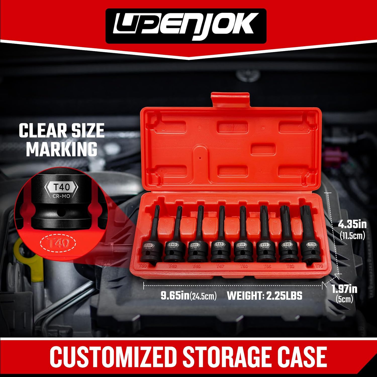 8-Pieces 1/2" Drive Impact Torx Bit Socket Set, T30 T40 T45 T47 T50 T55 T60 T70, Impact Star Bit Socket Set with Storage Case, Professional Master Repair Socket Kit, Cr-Mo Steel
