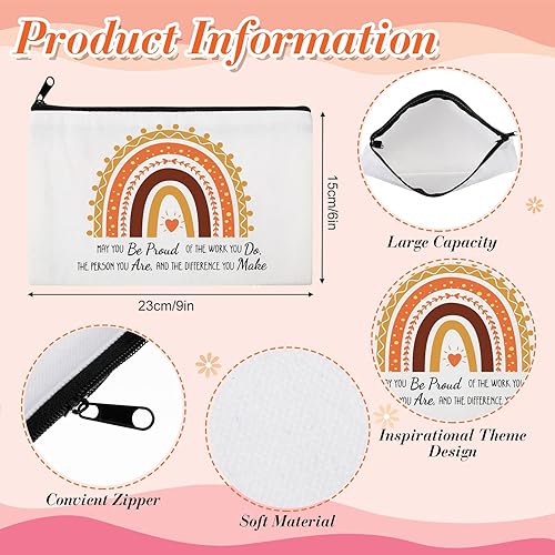 Miniatura 2 de Chunful 10 bolsas de maquillaje de lona inspiradoras para mujer, regalo de graduación, bolsas de cosméticos de lona arcoíris a granel con