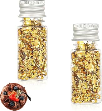 2 Bottled Decorative Gold Leaf, Cake Decorating Gold Leaf Sheets, Multifunction Gold Leaf Decorative, for Craft Makeup Resin DIY Arts Nails Jewelry Making