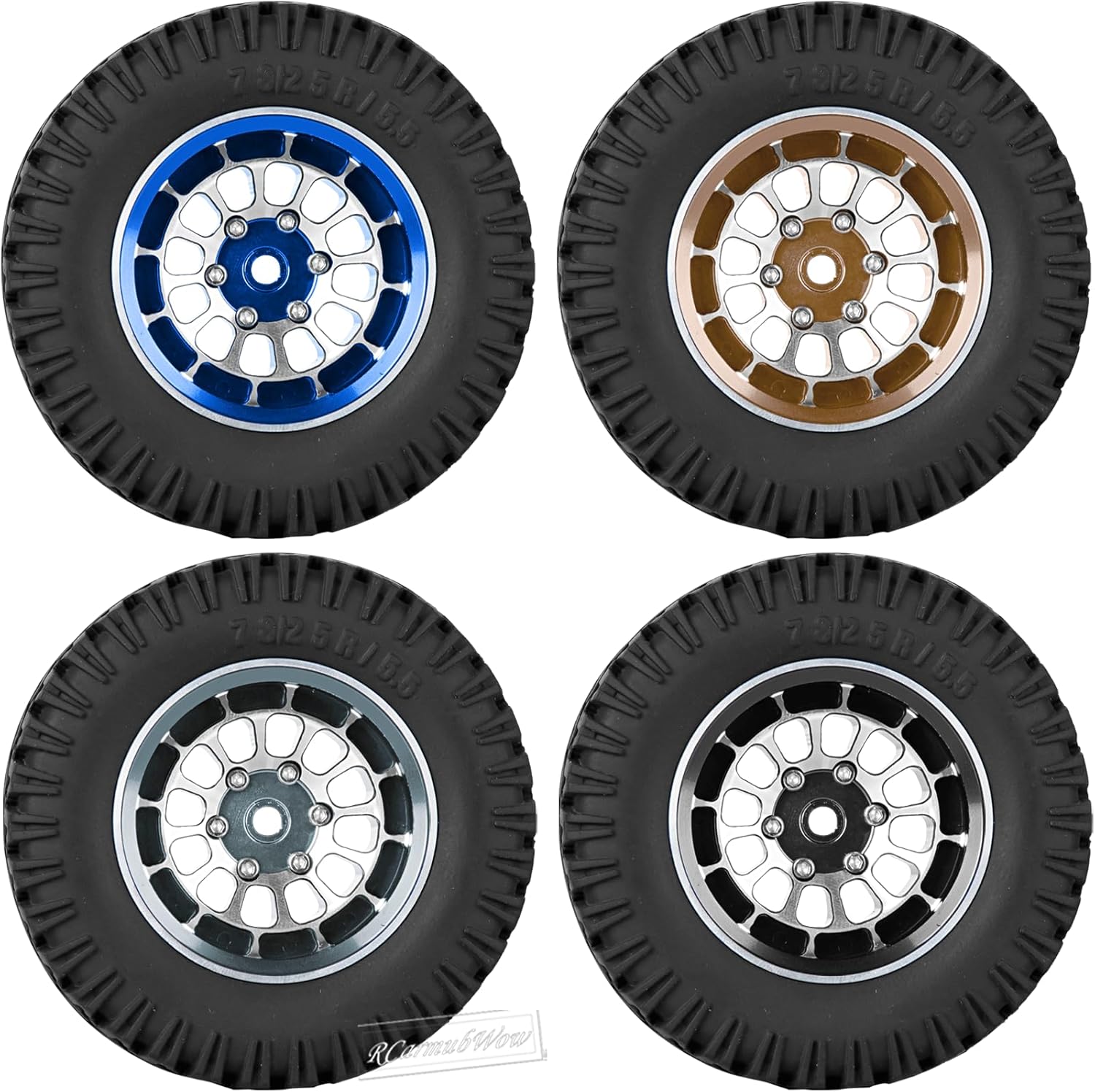1.55 Inch Aluminum Alloy Beadlock Wheel and Tires for Tamiya AX90069 D90 TF2 CC01 CC02 1/10 RC Crawler Car,1.55 Beadlock Tires RC Rims,Soft Rubber All Terrain Tyre Metal Rims,Navy Blue