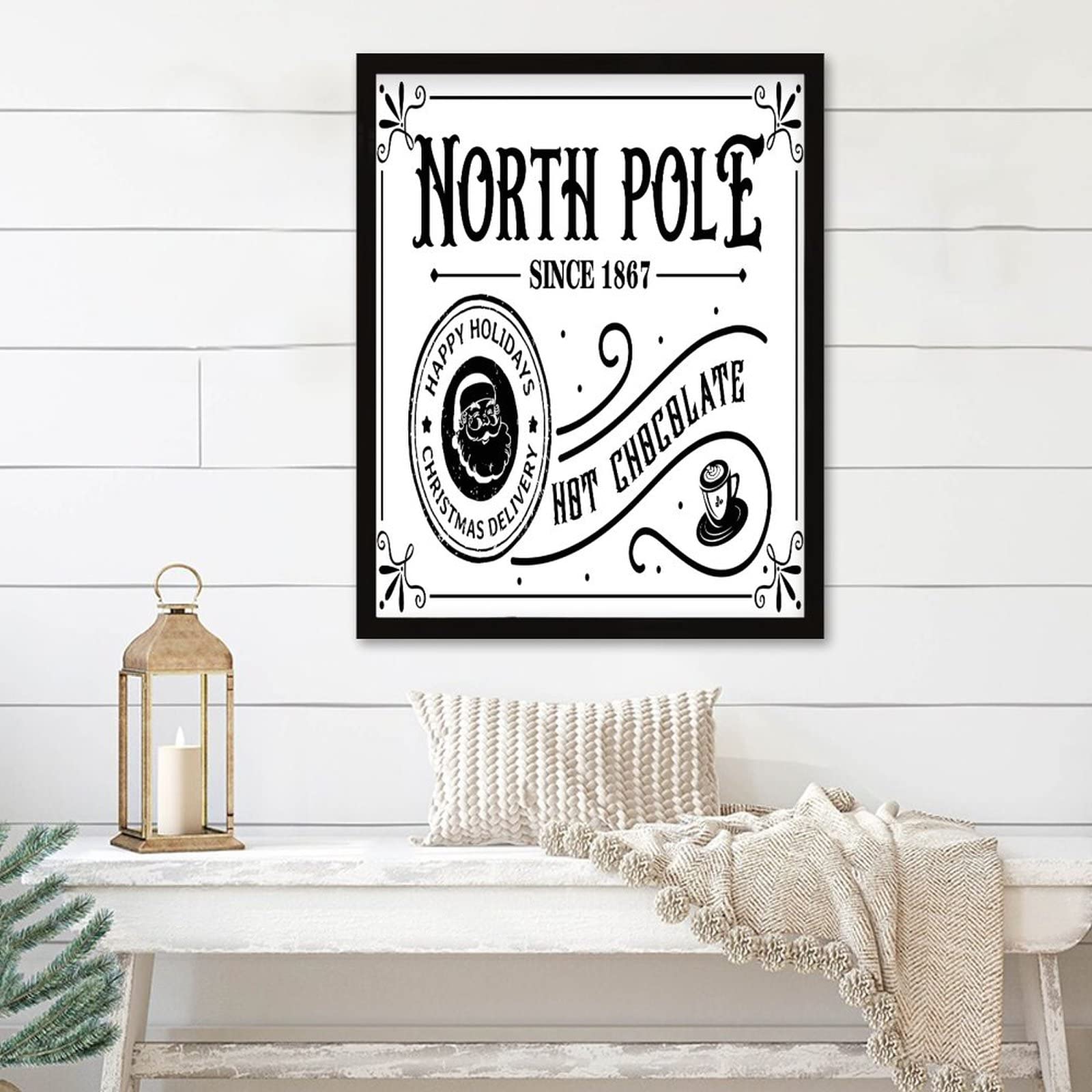 Tableau vintage Hot Chocolate Pôle Nord déco ferme bois pour grand salon rustique
