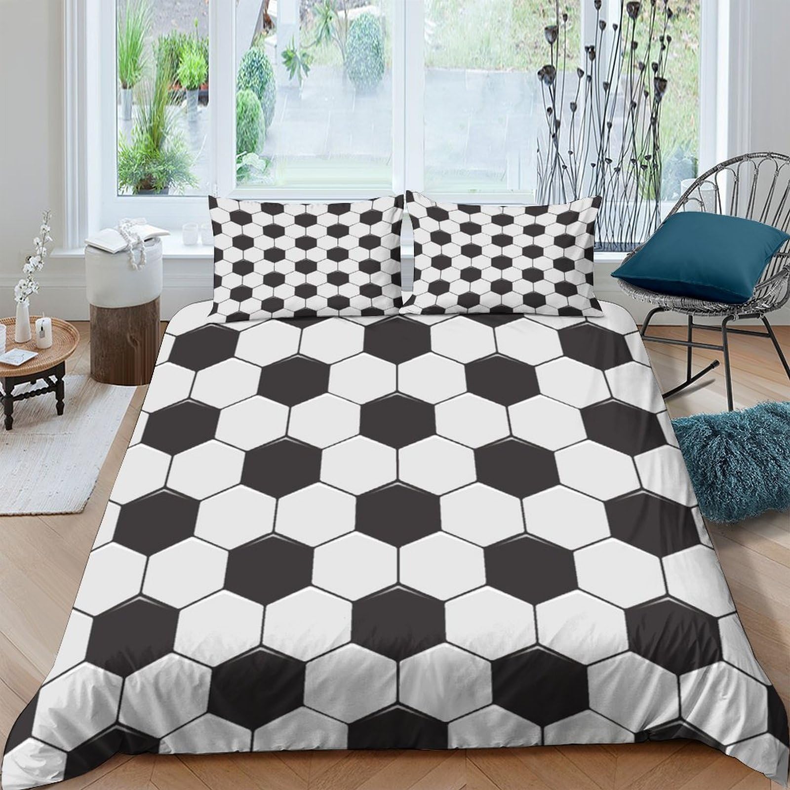 Ctjqhvkz Style-4 3D Printed Soccer Ball Pattern Fitted Sheet Microfiber Black White Bed Cover Non-Slip Easy Care For Bedroom Guest Room Single（135X200cm）