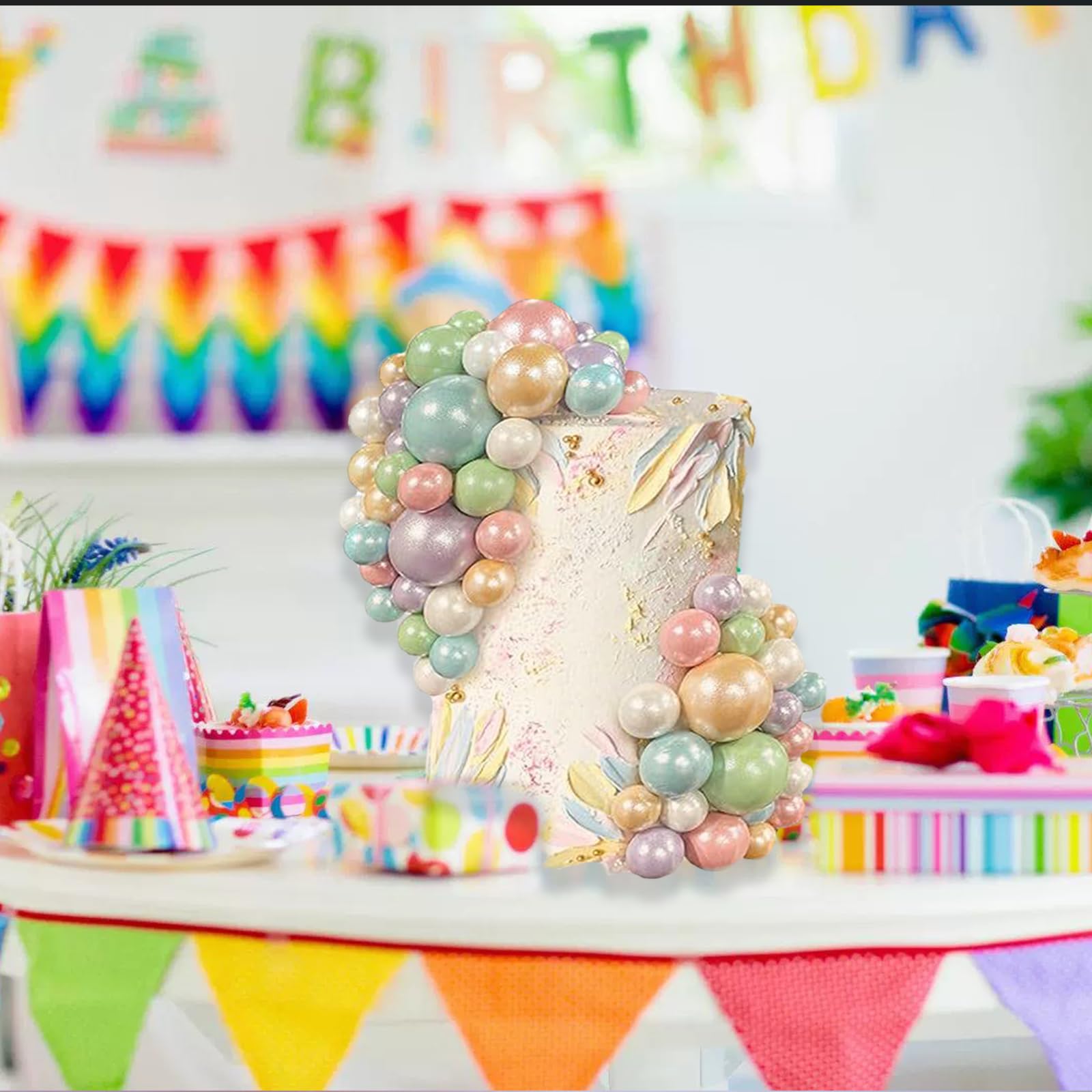 32 Stück Kugel-Kuchenaufsätze In Regenbogenfarben – Gold, Schwarz, Pink & Weiß, Aus Schaumstoff, Für Geburtstag & Party-Deko