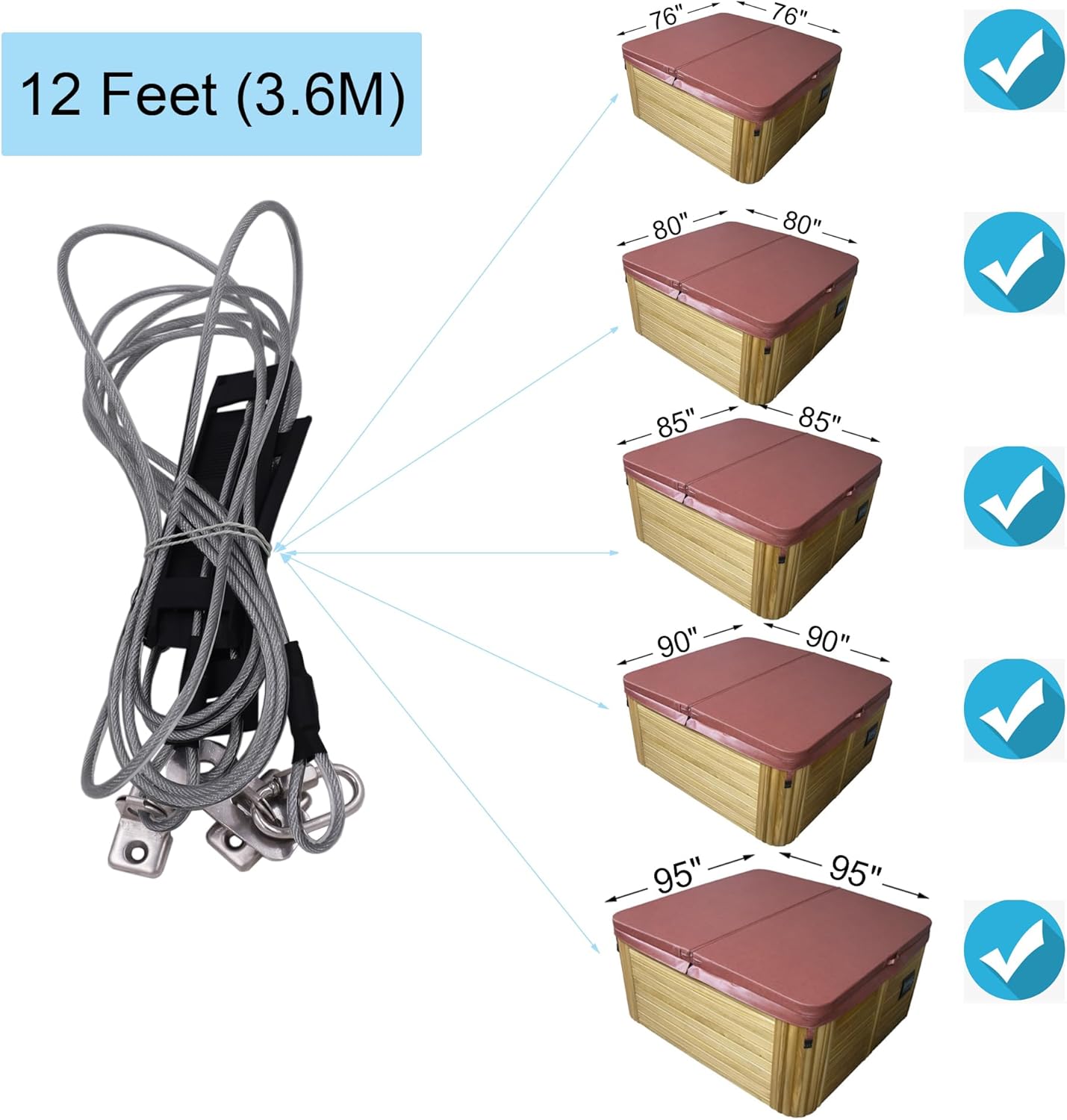 YYST SPA Hot Tub Cover Strap - Adjustable Wind Strap - 12 Feet