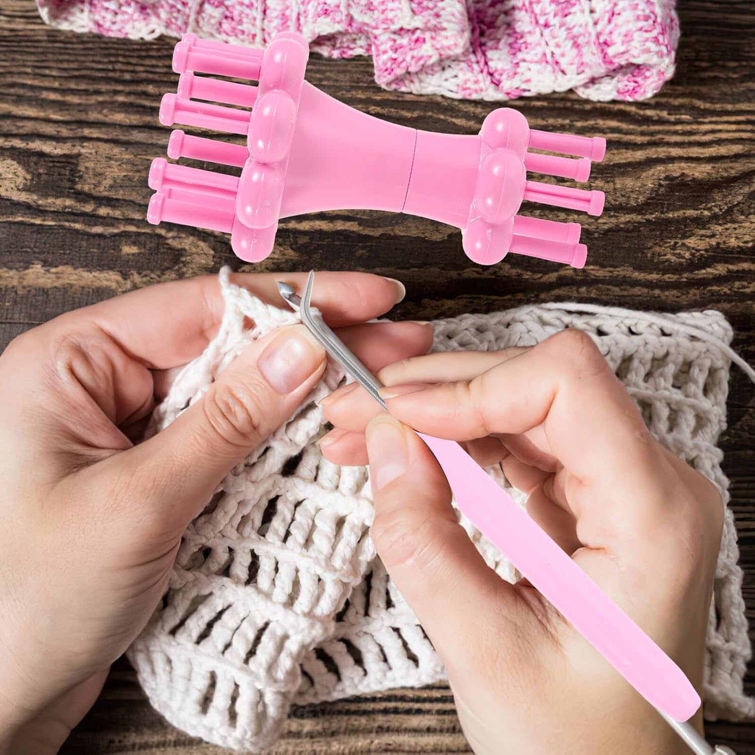 IDEANATEGRATE Knitting Crochet Supplies Knitting Loom Double End Rope Loom Set Compact Portable Rope Maker Needle Knit DIY Craft Tools for Kit
