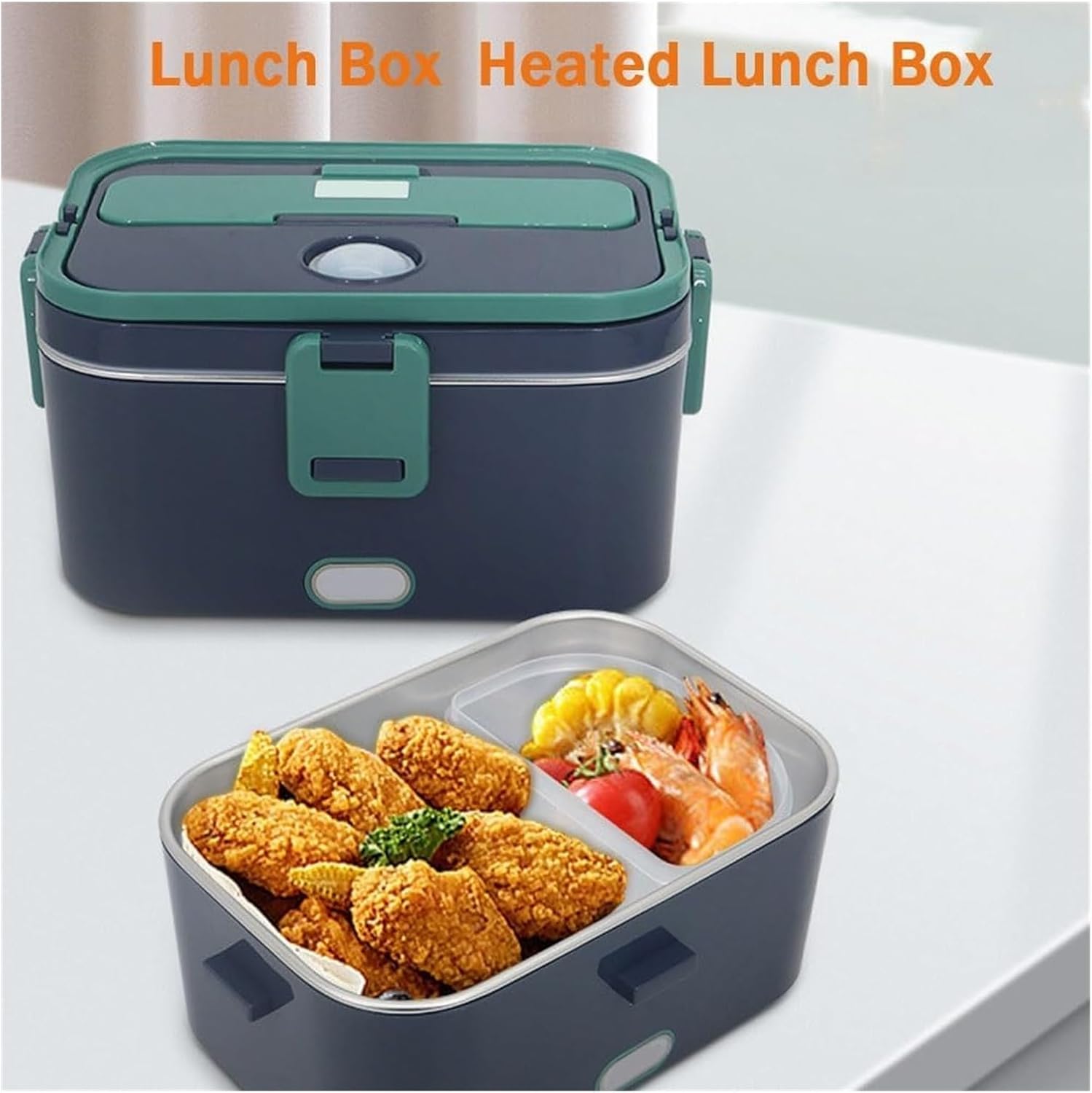 Electric Lunch Box, Heated Lunch Box, Large-Capacity Dual-use Electric Lunch Box, For Car, Truck, Office, Travelling Use(Blue-white Handle)